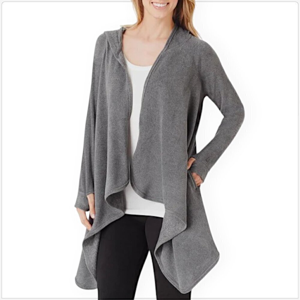 Cuddl Duds Charcoal Fleecewear With Stretch Long Sleeve Hooded Wrap NEW L / XL
